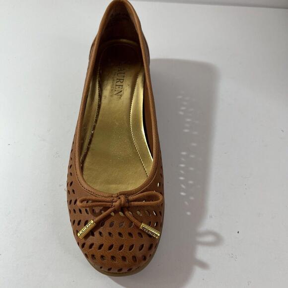 Lauren Ralph Lauren Womens Shoes Size 6.5 B Brown Leather Loafers Bow Laser Cut - Picture 3 of 9